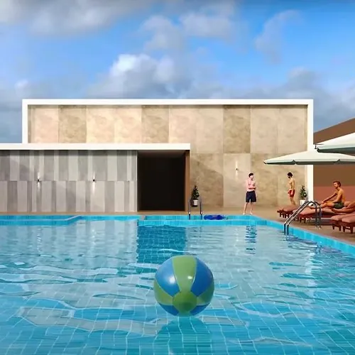 Aparna Moonstone, Aparna Deccan Town, artistic impression A rooftop swimming pool with loungers at Aparna Moonstone