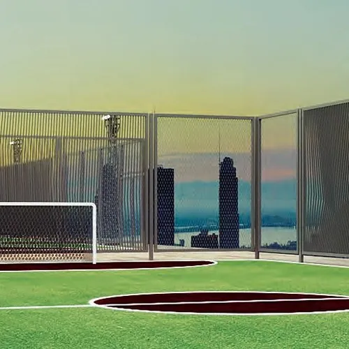 Aparna Sunstone, Aparna Deccan Town, artistic impression A rooftop football court with a city view at Aparna Sunstone